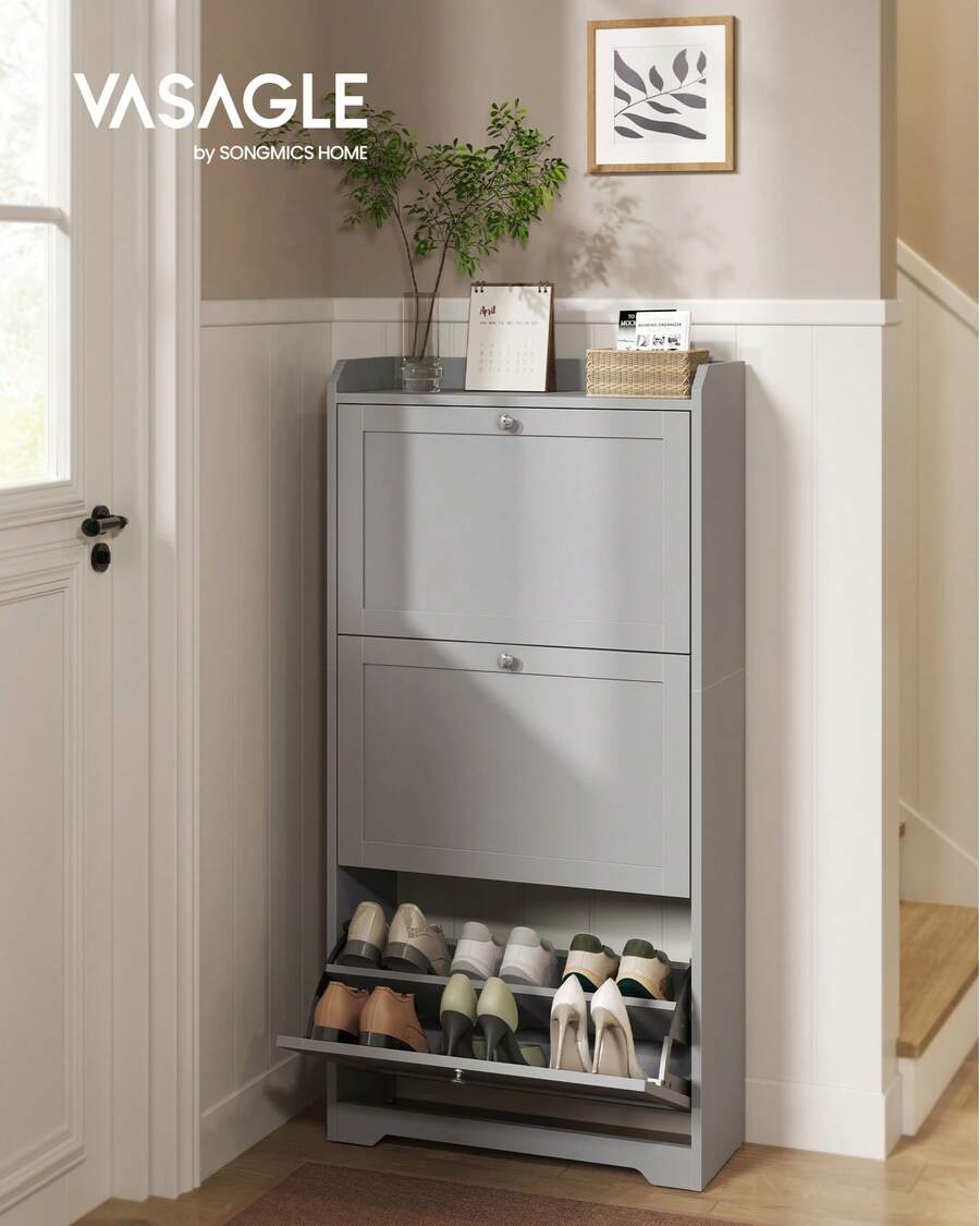 Storage & Organization - Shoe Cabinet With 3 Flip Drawers,