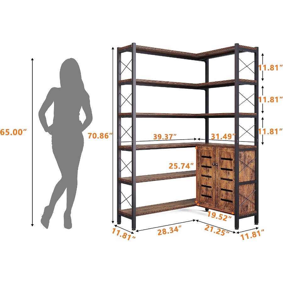 6-Shelf Corner Bookshelf for L - Storage & Organization ulasan dan harga