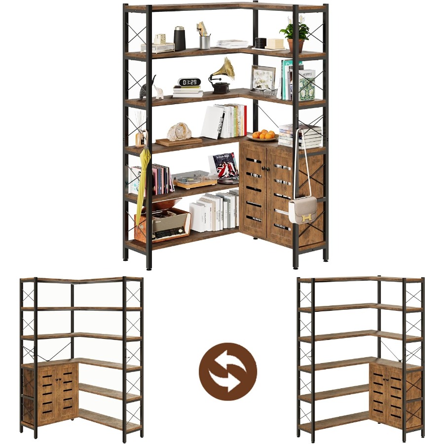 6-Shelf Corner Bookshelf for L - Storage & Organization ulasan dan harga